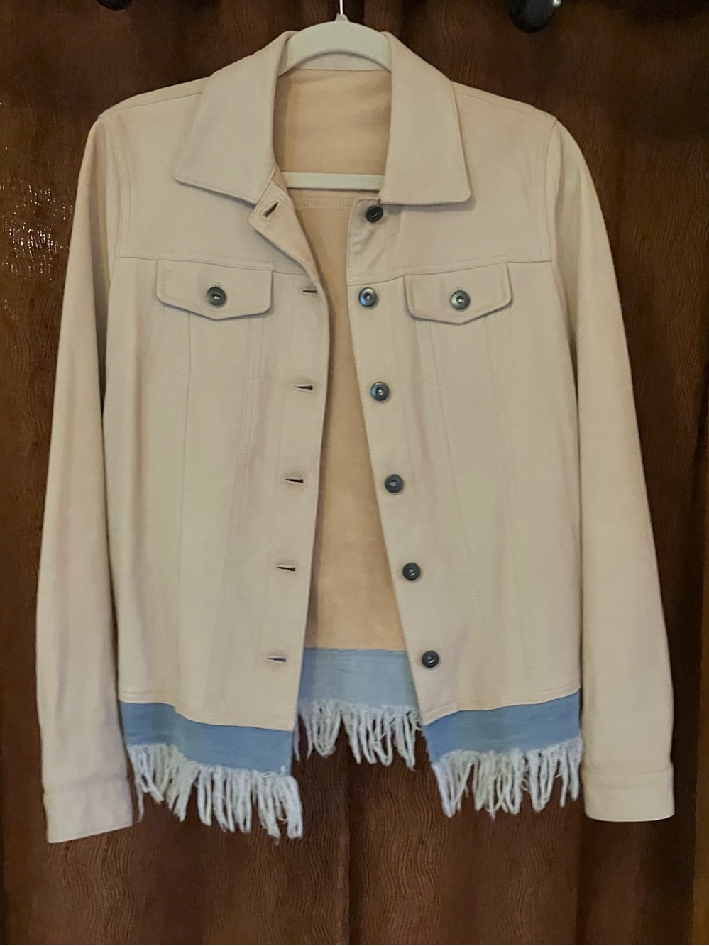 June Leather Denim Trim Jacket in Sand Sz S